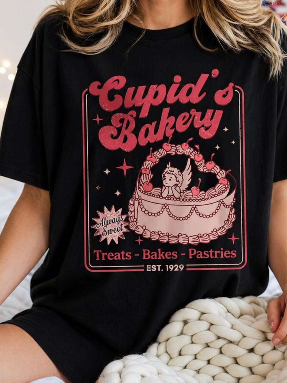 Cupid’s Bakery T-shirt, Retro Valentine Heart Cake Tee
